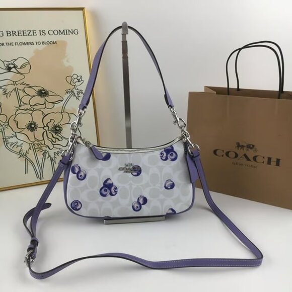 NWT Coach Teri Shoulder Bag In Signature Canvas With Blueberry Print - Picture 6 of 8